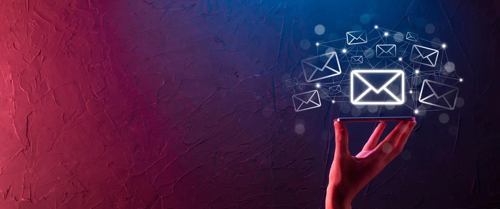 Illustration of email envelopes flying from an outstretched hand